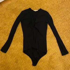 Black bodysuit with lace up v neck